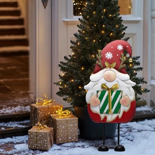 TERESA'S COLLECTIONS Christmas Gnome Outdoor Metal Red White Santa Decor - Image 2