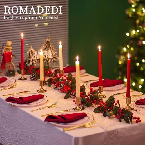 Romadedi Gold Candlestick Candle Holders for Taper, 12 PCS Gold Brass Color Candle Stick Candle Holder for Table Centerpiece, Wedding Reception, Festive Christmas Mantel Decoration or Home Decor - Image 3