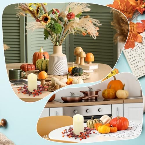 Daifunli 2 Pcs Fall Candle Rings Wreaths for Pillar 3.5 Inch Berry Acorn | Vintage Autumn Candles Holder, Artificial Table Centerpiece, Mini Fall Cabinet Wreath, for Thanksgiving Autumn Kitchen Decor - Image 6