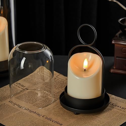 5"&4" Metal Candle Holder with Handmade Glass Dome in Brass & 2 Timer Candles, Set of 2 Versatile Hurricane Glass Candle Holders for Pillar Candles & Plants - Image 6