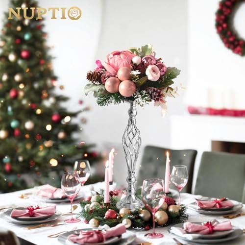 NUPTIO Silver Centerpiece Stand for Table, Twist Style , 20.5" Tall, 2 Pcs - Image 4