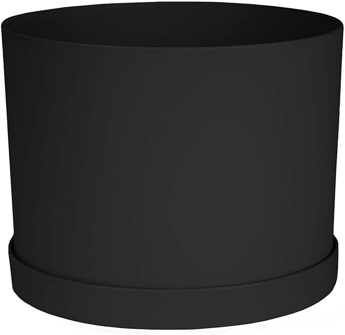 Bloem Mathers Round Planter with Saucer Tray: 6" - Black - Modern Design, Durable Plastic Pot, Removable Saucer, for Indoor & Outdoor Use, Gardening, .67 Gallon Capacity