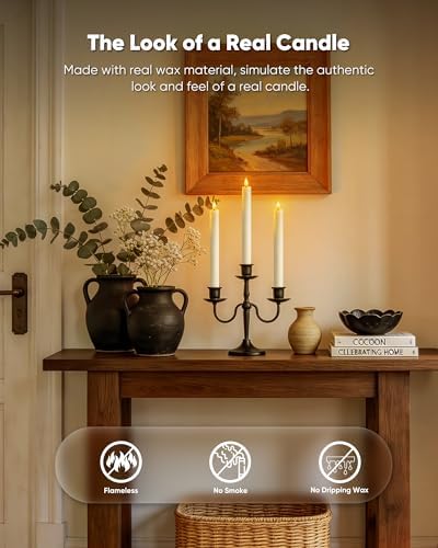 Homemory 2 Pcs White Flameless Taper Candles with Remote and Timer, Real Wax Made 9.6" Battery Operated Candle Stick Flickering, Led Taper Candles with Lifelike Flame for Indoor Home Decor - Image 2