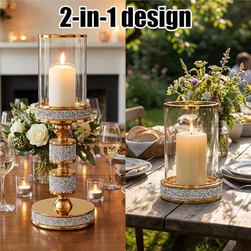 Hurricane Candle Holder, 15.9" Tall Metal Candle Stand, Glass Pillar Holder - Image 3