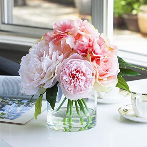 Enova Floral Set of 4 Clear Glass Cylinder Vase, 6W x 6H Inches Round Flowers Vase, Pillar Candle Floating Candle Holders Vase, Small Floral Glass Vase for Home Office Decor, Wedding Centerpiece - Image 5