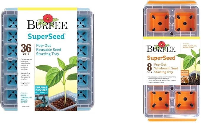 Burpee 36 & 8 Cell Seed Starting Trays | Reusable Indoor Vegetable, Flower & Herb Garden Kit | Flexible Silicone Cells for Reduced Transplant Stress