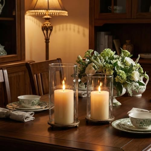 Gold Hurricane Candle Holders with Glass Sleeves Set of 2 - Image 4