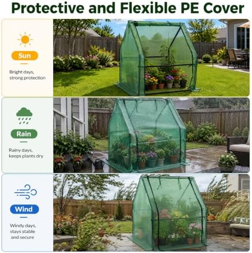 Gardzen Mini Greenhouse, 36 x 36 x 42 in, PE Cover with Floor Mat - Image 6