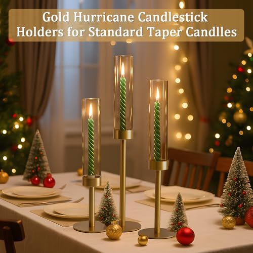 6Pcs Hurricane Glass Candle Holders Gold Candlestick Holders Taper Candle Holder with 9.8" Windproof Clear Cylinder Covers for Outdoor Indoor Tall Candle Stick Holder Decor for Wedding Party Fireplace - Image 2