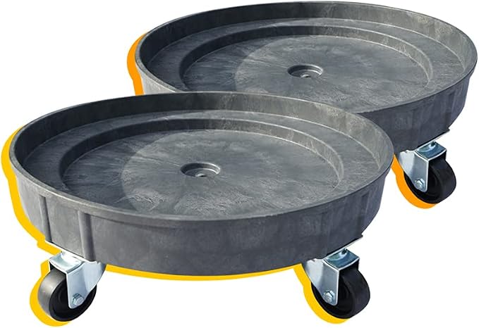 ELAFROS 30 Gallon and 55 Gallon Heavy Duty Plastic Drum Dolly – Durable Plastic Drum Cart 900 lb. Capacity- Barrel Dolly with 5 Swivel Casters Wheel, Grey, 2 Packs