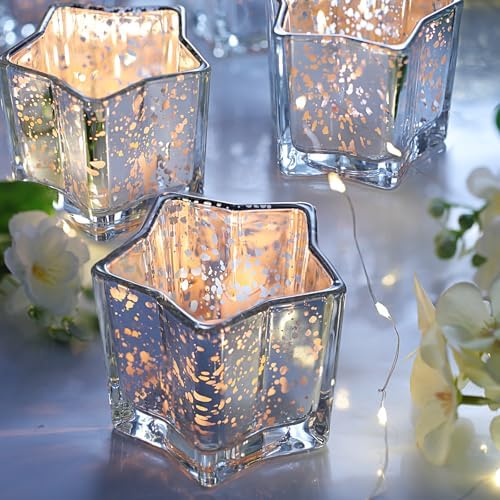 Letine 8pcs Silver Star-Shaped Candle Holders, Tea Light & Votive Candle Holders for Diwali, Wedding, Fall Table Centerpiece, Celestial Glow Jar, Lucky Star Jar & Holiday Decorations (2.44" H) - Image 3