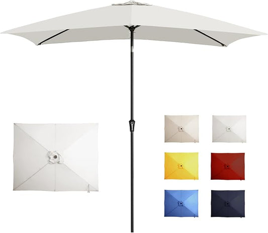 6.5x10FT Rectangular Patio Umbrella with Push Button Tilt & Crank Lift for Garden,UV Protection Outdoor Umbrella for Deck,Pool and Yard,White