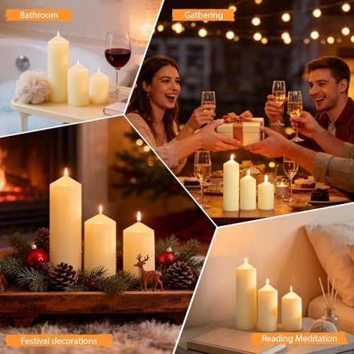 6 Pcs Ivory Pillar Candles Bulk Set, 3 Different Lengths 2 x 3/6/8 Inch (2 Each), Dripless Unscented Smokeless,Hurricane Candles,Gives You a Better Atmosphere When Organizing an Event Party. - Image 5