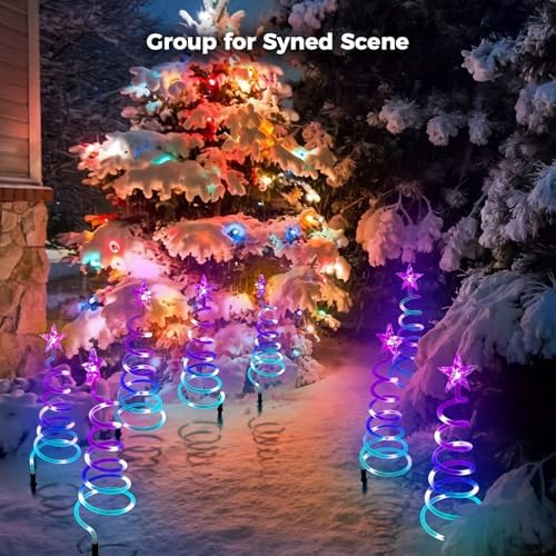 8 Pack Christmas Pathway Lights Outdoor, Spiral Christmas Tree Path Lights, Christmas Yard Decorations Outdoor, Spiral Lighted Christmas Tree for Yard-APP Control Music Schedule Waterproof 1.5FT*8 - Image 6