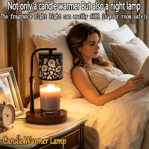 Candle Warmer Lamp,Candle Warmer,Wax Melt Warmer,Birthday Gifts for Women Mom Friend Sister, House Warming Gifts,Candle Holders for Home Decor,Wooden Base，with 2 Bulbs(Sunflower Butterfly) - Image 5