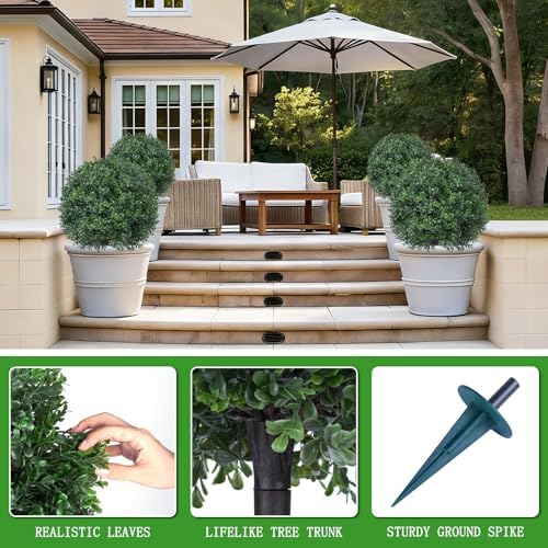 2PCS 24" Artificial Boxwood Topiary Ball Trees with Ground Spike - Image 5