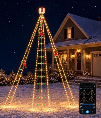 12FT Santa Climbing Ladder Flagpole Smart Christmas Lights Outdoor by Lopanbs