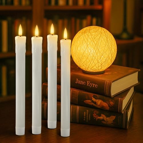 Homemory 9.6 Inches Waxy Flameless Taper Candles with Remote Timer Dimmer, Flickering LED Candlesticks, Battery Operated Window Candle for Christmas Wedding Decor, 6 Pcs White Drip Taper Candles - Image 5