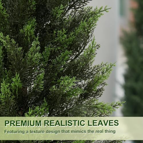 VIVATREES 5FT Artificial Topiary Cedar Trees, UV-Resistant Faux Evergreen Outdoor Plants, Artificial Pine Tree for Outdoor Front Porch Patio Entryway Decor, Set of 2 - Image 2