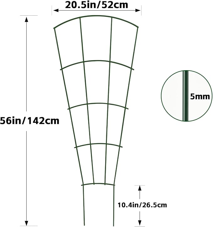 Thealyn 4 Pack 56" Metal Plant Trellis for Pots & Garden Beds, Rustproof Support for Indoor Outdoor Climbing Plants, Vines, Flowers, Fan Shaped, Green