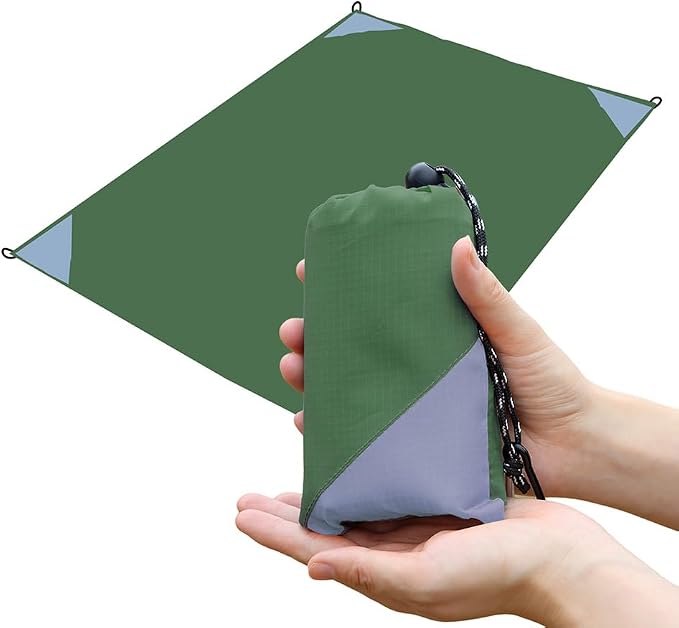 Orga'Neat Pocket Picnic Blanket, Beach Mat Waterproof Sandproof, Compact Lightweight Small Tarp for Camping, Hiking, Backpacking, Festival, Travel, Foldable in Bags (Army Green/Grey, 55"x39")