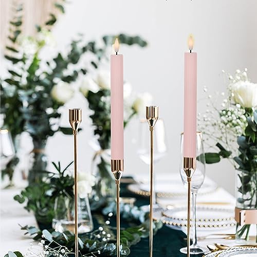 Pink Flameless Taper Candles, Ribbed LED Candlesticks with Remote - Image 4