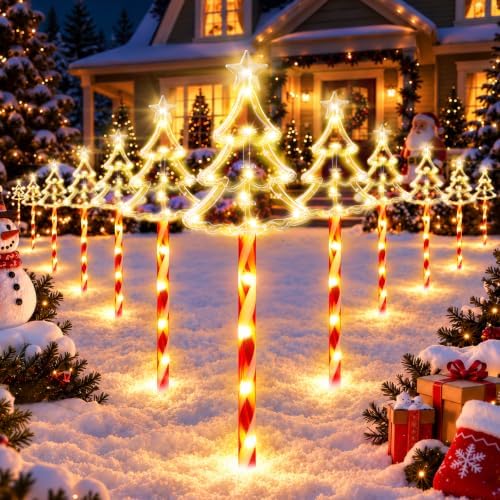 KOOPER 10 Pack Solar Christmas Tree Candy Stake Lights, 10 Modes Xmas Decor by KOOPER