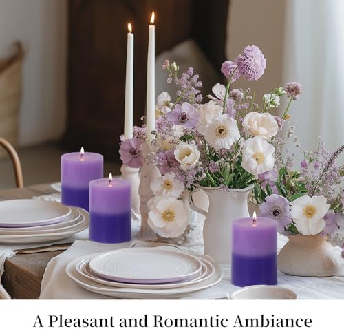 KONNI Layered Pillar Candles Set of 3, 2.8"x 4" Table Decor Purple - Image 3
