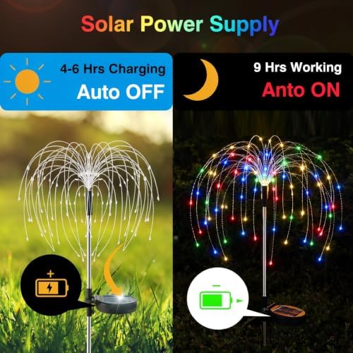 Lewondr 4 Pack Firework Solar Garden Lights Outdoor 8 Modes - Image 3