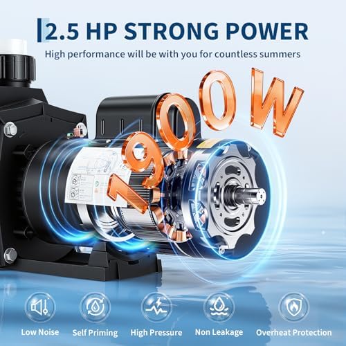 Pool Pump Above Ground/Inground, 2.5 HP Self Priming Swimming Pool Pump, 115V/230V Dual Voltage Single Speed Pumps with Strainer Basket, 100 GPM Heavy-Duty Pump for Swimming Pools, Spas, Hot Tub