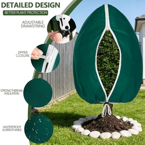 Plant Covers Freeze Protection, 2 Pack Frost Cloth with Zipper Drawstring 47’’×71’’, Reusable Outdoor Protection Jacket for Shrub Tree Potted Plants Winter Cold Weather(Green) - Image 3
