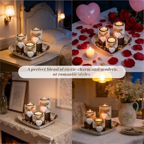 Wooden Tealight Candle Holders with Heart Tray, Rustic Farmhouse Candle Holders for Table Centerpiece Classic and Elegant Tea Light Holder Set for Valentines Day Wedding Anniversary Holiday Home Decor - Image 6