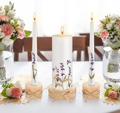 Irenare Unity Candles for Wedding Ceremony with Holder,Flower - Image 5