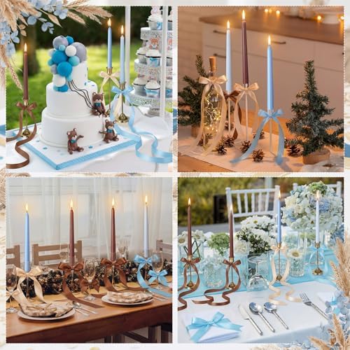 12 Pcs Blue and Brown Party Taper Candles with 3 Roll Ribbon - Image 6