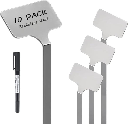 Stainless Steel Plant Labels,Metal Waterproof Plant Markers, Height 12.75 in, Label Area 2.5 in*1.25 in resuable Nursery Tags for Vegetables herb Flower Seed Green House 10-Pack