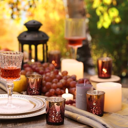 Volens Burgundy and Gold Party Decorations 12pcs Glass Votive Candle Holder - Image 4