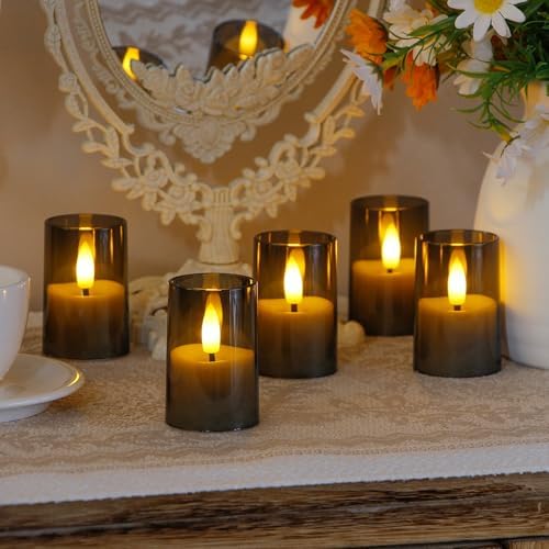 Flameless D: 1.7" H: 2.5" Small Tea Light LED Candles, Acrylic Battery Operated Votive with Remote Control and Timer, Tealight Grey Flickering Warm Light Pack of 15 Electric Long Lasting - Image 2