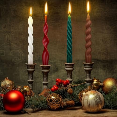 Nuanchu 4 Pcs Twisted Taper Candles,7.87 Inch,Pure,Christmas Color - Image 5