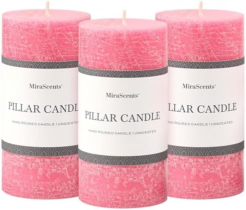 3x6 Inch Pink Pillar Candles Set of 3 - Hand-Poured Unscented Candles, Long Clean Burning, Smokeless Dripless Candle for Dinner Table, Home, Bathroom, Wedding, Valentines Day Decor by MiraScents