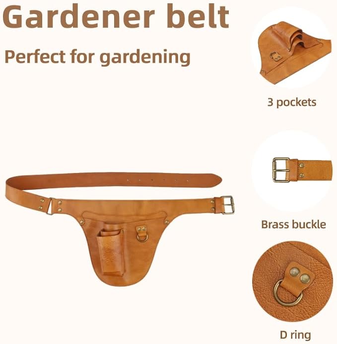 Leather Florist Tool Belt Pouch 3-Pocket Adjustable for Gardening Carpenter | Fit 34-40 Inches Waist, Lightweight, Heavy Duty, Versatile For Woodworking Outdoor Transplanting Trimming DIY, Gift for Her