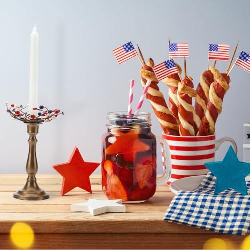Daifunli 2 Pcs Patriotic Candle Rings for Taper 1.25 Inch 4th of July Red White and Blue Berry Candles Wreaths Vintage Pip Berries Ring for 250th Independence Day Rustic Table USA Centerpiece Decor - Image 5