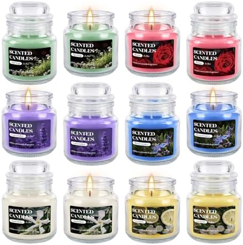 12 Pack Scented Candles Set - 3.5oz Soy Wax Aromatherapy Candles with 6 Fragrances, Long Burning Glass Jar Candles for Home Bedroom Kitchen Bathroom Dining, Gift Set for Women Men - Image 2