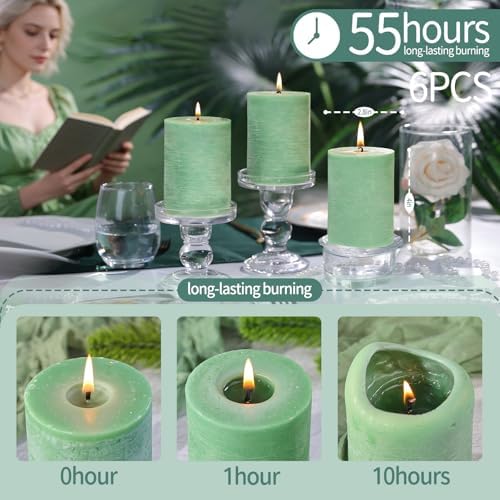 Sage Green Pillar Candles 6 Pack,2.8x4 Inch Unscented Soy Wax - Image 2