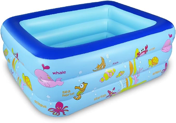 Inflatable Pool with Inflatable Soft Floor, Kiddie Pool 59" x 43" x 20" Ocean World Kids Swimming Blow Up Pool for Kids, Backyard, Garden, Outdoor, Party