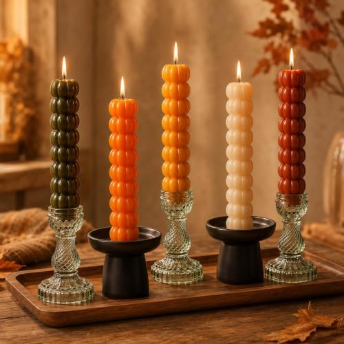 6Pcs Pumpkin Taper Candles, Unscented Halloween Fall Table Decor - Image 4