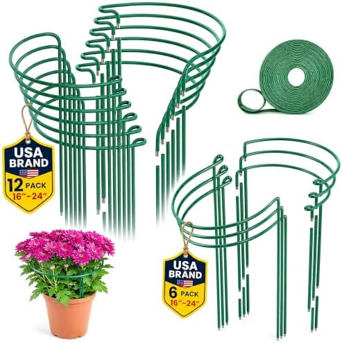 18-Piece Mega Bundle Plant Support Stakes – 10" W x 16"-24" H Garden Cages and Support Rings for Peonies, Hydrangeas, and Roses (Includes 12-Pack & 6-Pack)