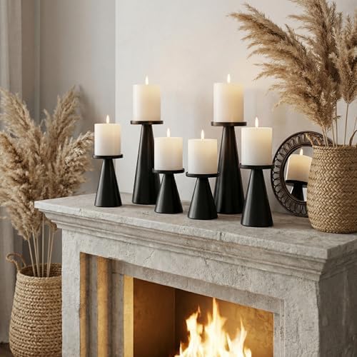 Set of 3 Black Iron Pillar Candle Holders 4 & 4.7 & 6.4 Inch Tall - Image 5