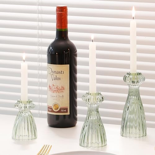 Lysenn Glass Candlestick Holders, Taper Candle Holders Set of 3, Green - Image 4