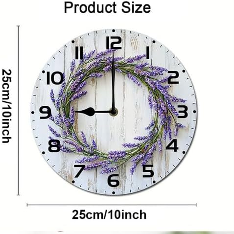 Lavender Wooden Silent Non-Ticking 10 Inch Round Clocks Battery Operated Analog for Living Room Kitchen Bedroom Bathroom Office Home School Decor