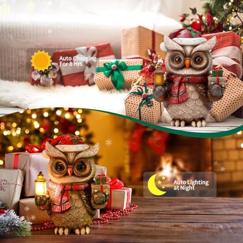 Solar Christmas Owl Decoration Resin Owl Outdoor Statue with LED Lantern for Porch Garden Patio Yard Home Decor Christmas Housewarming Gifts for Women Mom - Image 3